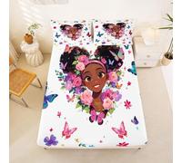 Homewish Black Magic Fitted Sheet King Romantic Floral Bed Sheets Colorful Butterfly Bedding Set,Aesthetic Flower Animal Bed Cover 3 Pcs