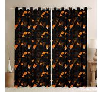 Homewish black orange Window Curtains 66 x 72 Inch 2 Panel Sets - neon geometric Blackout Curtains orange and black Triangle Window Treatments Drapes abstract Stereoscopic geometric for Bedroom
