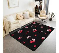 Homewish Black Pink Area Rug 150x200 cm Bow Living Room Rugs For Kids Boys Girls Bowknot Cherry Kawaii Cool Girly Cute Ribbon Decorative Carpet Red Dreamy Non Slip Indoor Floor Mat