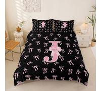 Homewish Black Pink Bow Single Bedding Sets Bowknot Initial Letter J Duvet Cover Kawaii Pink Princess Quilt Cover Dreamy Fairy Tales Bed Set