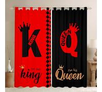 Homewish Black Red Gold Mr Mrs Couple Window Treatments Drapes, King Queen Crown Window Curtains 2 Panel Sets 66 x 72 Inch, Valentine'S Day Wedding Gifts Blackout Curtains Love Heart Arrow Decor