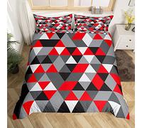Homewish Black Red Grey King Comforter Cover For Boys,White Dark Light Grey Abstract Bedding Set Geometric Triangular Diamond Duvet Cover Modern Bedroom Decor,Soft Lightweight Quilt Cover 3 Pcs