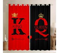 Homewish Black Red Mr Mrs Couple Blackout Curtains, King And Queen Crown Window Curtains 2 Panel Sets 52 x 63 Inch Valentine'S Day Wedding Gifts Window Treatments Drapes, Love Heart Arrow Decor
