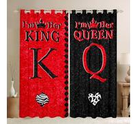 Homewish Black Red Mr Mrs Couple Blackout Curtains, King Queen Crown Window Curtains 2 Panel Sets 46 x 72 Inch Valentine'S Day Wedding Gifts Window Treatments Drapes, Love Heart Leopard Decor