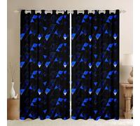 Homewish Black Royal Blue Window Curtains 46 x 54 Inch 2 Panel Sets - neon honeycomb Blackout Curtains Abstract Stereoscopic triangle Window Treatments Drapes modern geometric for Bedroom