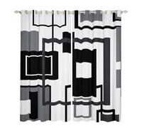 Homewish Black White and Grey Window Curtains 66x72 for Men,Abstract Geometric Blackout Curtains Square Striped Window Curtains Simple Lines Curtains 2 Panels Modern Bedroom Decor