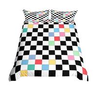 Homewish Black White Checkered Kids Bedding Set Double Colorful Checkerboard Grid Comforter Cover Funky Buffalo Plaid Duvet Cover For Boys Girls Teen Groovy Gingham Bed Set Aesthetic Room Decor