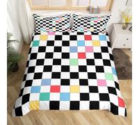Homewish Black White Checkered Kids Bedding Set Single Colorful Checkerboard Grid Comforter Cover Funky Buffalo Plaid Duvet Cover For Boys Girls Teen Groovy Gingham Bed Set Aesthetic Room Decor