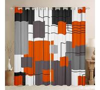 Homewish Black White Grey Orange Blackout Curtains 46x54 Geometric Square Window Curtains for Teen Boys Bedroom Striped Window Curtains Modern Abstract Window Treatments 2 Panels