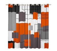 Homewish Black White Grey Orange Blackout Curtains 66x72 Geometric Square Window Curtains for Teen Boys Bedroom Striped Window Curtains Modern Abstract Window Treatments 2 Panels