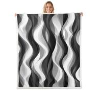Homewish Black White Striped Blanket 39x51 Inches - Gray Modern Geometric Abstract Fleece Blanket for Women Men - Minimalist Flowing Fluid Stripes Throws - Minimalist Geometry Ombre Sofa Throw