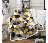Homewish Black White Yellow 40"X50" Throw Blanket For Kids,Light Grey Dark Gray Geometric Fleece Blanket For Bed Sofa Couch Triangle Diamond Sherpa Blanket Lightweight Microfiber Fuzzy Blanket