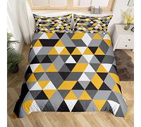 Homewish Black White Yellow King Bedding Sets For Boys Girls,Light Grey Dark Gray Geometric Comforter Cover For Men Women Triangle Diamond Duvet Cover Luxury Microfiber Bedspread Cover 2 Pillow Cases