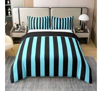 Homewish Blue and Black Striped Duvet Cover Super King Size with 2 Pillowcases - Simple Vertical Stripes Cotton Bedding Set Modern Abstract Minimalist Aesthetic Quilt Cover Bed Sets