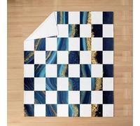 Homewish Blue and Gold Marble Flannel Blanket Queen Inch