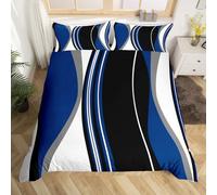 Homewish Blue Black Abstract King Quilt Cover Grey Modern Striped Duvet Cover Geometric Stripes Lines Bed Set Contemporary Art Boho Bedding Set for Minimalist