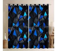 Homewish blue black geometric Window Curtains 66 x 72 Inch 2 Panel Sets - neon triangle Blackout Curtains Light Honeycomb Window Treatments Drapes modern abstract Stereoscopic for Bedroom