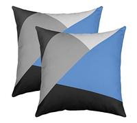 Homewish Blue Black Grey Cushion Covers, Simple Geometric Patchwork Pillow Cases for Sofa Couch Bedroom, Modern Throw Pillow Covers, Microfiber Soft Throw Pillow Covers Pack of 2 60 x 60 cm