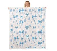 Homewish Blue Bow Fuzzy Plush Throw For Girls, Coquette Bows Fleece Blanket Teens, Trendy Bowknot Princess Sherpa Blanket, Modern Aesthetic Girly Cute Daisy Floral Decor for Bed Couch Baby 30"x40"