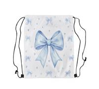 Homewish Blue Bowknot Drawstring Bags,Bow Drawstring Backpack 33 x 40 cm for Sport,Kawaii Bow Tie Draw String Back Bag,Princess Style Blue White Heart String Backpack