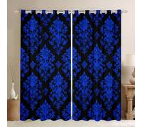 Homewish Blue Damask Blackout Curtains Gothic Bohemian Floral Window Curtains 2 Panels,52 x 63 Inch,Vintage Victorian European Window Treatments Drapes for Kids And Adults Retro Boho Decor Curtain