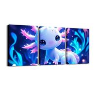 Homewish Blue Dreamy Salamander 40x30cmx3Pcs Canvas Wall Art Cute Cartoon Newt Wall Art Ocean Animal Paintings Kawaii Salamander Pictures For Living Room