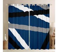 Homewish Blue Gray Black Striped Blackout Curtains Modern Abstract Window Curtains 66 x 72 Inch Geometric Lines Window Treatments Drapes for Bedroom Geometry Aesthetic Boho Decor