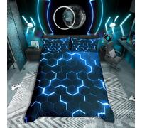 Homewish Blue Hexagon King Size Duvet Cover Set with 2 Pillowcases - 100% Soft & Breathable Polyester, Zip Closure - Modern Geometric Bedding Neon Honeycomb Quilt Cover with Black Reverse