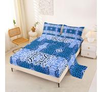 Homewish Blue Leopard Pattern Bed Sheets Single Gradient Cheetah Print Sheet Set Patchwork Leopard Skin Bedding Set - Modern Animal Hide Fitted Flat Sheets 3 Piece