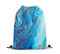 Homewish Blue Marble Drawstring Backpack 33 x 40 cm,Stone Pattern Drawstring Bags For Sport Gym Swim Yoga,Marble Texture Draw String Back Bag,Abstract Art Cinch bag,Foldable Waterproof