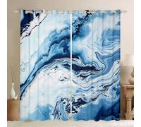 Homewish Blue Marble Vein Blackout Curtains 52 x 63 for Bedroom