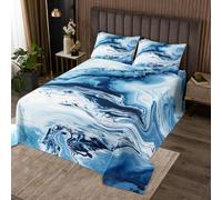 Homewish Blue Marble Vein Quilt Set Double Size 3 Pieces
