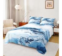 Homewish Blue Marble Vein Single Bed Sheet Set 3 Piece