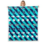 Homewish Blue Ocean Animals Fleece Blanket 76x102cm for Sofa | Sea Turtle Shark Warm Plush Sherpa Blanket Underwater Marine Life Fuzzy Throw Lightweight for Bedroom