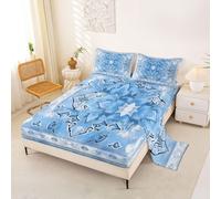 Homewish Blue Sheet Set Single Vintage Antique Damask Bed Sheets Boho Style Bedding - Ethnic Design Floral Vintage Bed Sheets Set 3 Piece