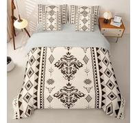 Homewish Bohemian Aztec King Size Duvet Cover Sets 7Pcs | Western Damask Bedding Set Vintage Victorian Bed Sheets with Pillow Cases Soft Cushion Covers 45x45