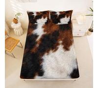 Homewish Bohemian Cow Skin King Size Fitted Sheet Brown White Cowhide Bed Sheets Deep Pocket 16 inch (40 cm),Western CowPrint Rustic Bedding Set Farmhouse AnimalsBoho Bed Cover with 2 Pillowcases