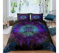 Homewish Bohemian Dragonfly Comforter Cover Single Size Mandala Paisley Bedding Set Purple Dragonfly Duvet Cover Tie Dye Trippy Gypsy Iridescent Chic Hippie Quilt Cover Decor 2 Pcs
