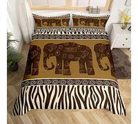 Homewish Bohemian Elephant Comforter Cover Zebra Print Duvet Cover Abstract Tribal Pattern Bedding Set Double Black Striped Bedding African Safari Animal Duvet Cover 3Pcs Luxury Brown Bedroom Decor