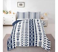 Homewish Boho Arrow Single Duvet Set - Navy Blue Western Aztec Bedding Set Southwestern Native Bohemian Quilt Set - Rustic Farmhouse Coverless Duvet with 1 Pillowcase