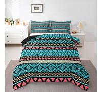 Homewish Boho Aztec Single Duvet Set - Ethnic Tribe Arrow Aztec Bedding Set Diamond Triangle Southwestern Native Quilt Set - Exotic Tribal Geometric Bohemian Coverless Duvet with 1 Pillowcase