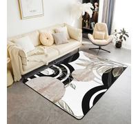 Homewish Boho Black Grey Area Rugs 100x150cm - For Kids Mid Century Modern Abstract Living Room Rug Gold Leaves Plant Sun Non Shedding Carpet Teens Minimalist Geometric Arch Line Large Rugs