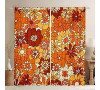 Homewish Boho Floral Curtains 46" Wx72 L Retro Groovy Flowers Curtains & Drapes Flower Power 30%-50% Blackout Curtains for Bedroom Groovy Natural Garden Botanical Window Curtain Orange Brown