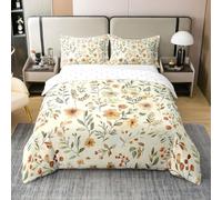 Homewish Boho Floral King Size Duvet Cover with 2 Pillowcases - Spring Vintage Flowers Cotton Bedding Set Bohemian Plant Leaves Quilt Cover Nature Farmhouse Bed Sets