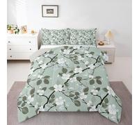 Homewish Boho Flowers Double Bedding Sets - Spring Floral Leaves Duvet Set Sage Green Botanical Quilt Set - Tree Branch Coverless Duvet