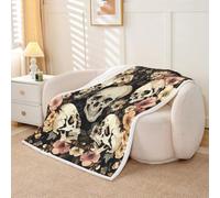 Homewish Boho Flowers Rustic Fleece Blanket Twin 152x203cm Gothic Skeleton Exotic Warm Plush Sherpa Blanket Farmhouse Floral Vintage Retro Fuzzy Plush Throw for Living Room Bedroom Office