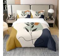 Homewish Boho Leaves 100% Cotton Duvet Cover Single Abstract Moon Bedding Set for Adults Child Retro Exotic Geometric Modern Art Line Yellow Green Quilt Cover Vintage Botanical Quilt Cover