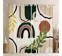 Homewish Boho Mid Century Window Curtains 46 x 54 Inch 2 Panel Sets - Green Gold Brown Abstract Blackout Curtains Bohemian Rainbow Sun Moon Window Treatments Drapes Minimalist Geometric for Bedroom