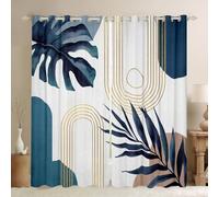 Homewish Boho Navy Blue Curtains 46 x 54 Inch 2 Panel Sets,Mid Century Abstract Blackout Curtains,Minimalist Plant Botanical Treatments Drape,Bohemian Simple Geometric Artistic