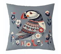 Homewish Boho Puffin Cushion Covers 60 x 60 cm - Scandinavian-Style Floral Decorative Pillow Covers for Sofa Couch - Atlantic Ocean Bird Pattern Square Pillowcase Abstract Folk-Art for Home Office